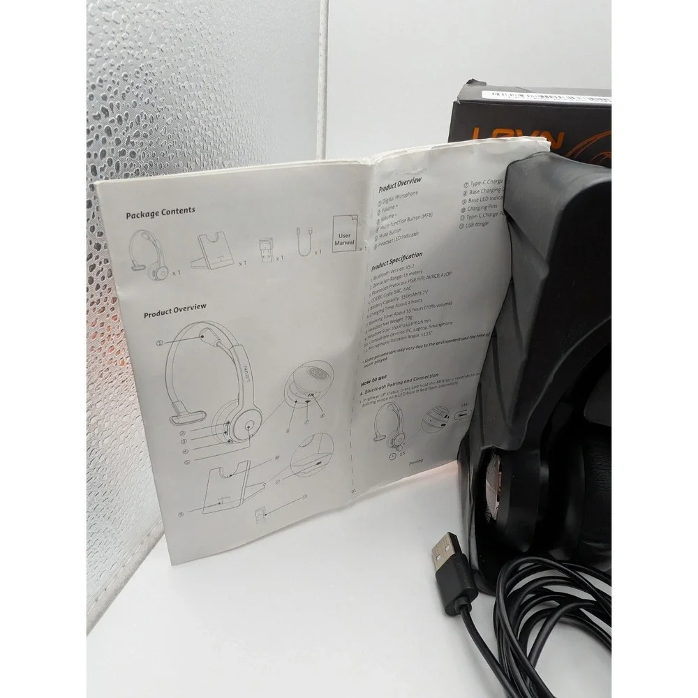 LEVN Bluetooth 5.0 Headset Wireless Headset with Microphone AI Noise Cancel